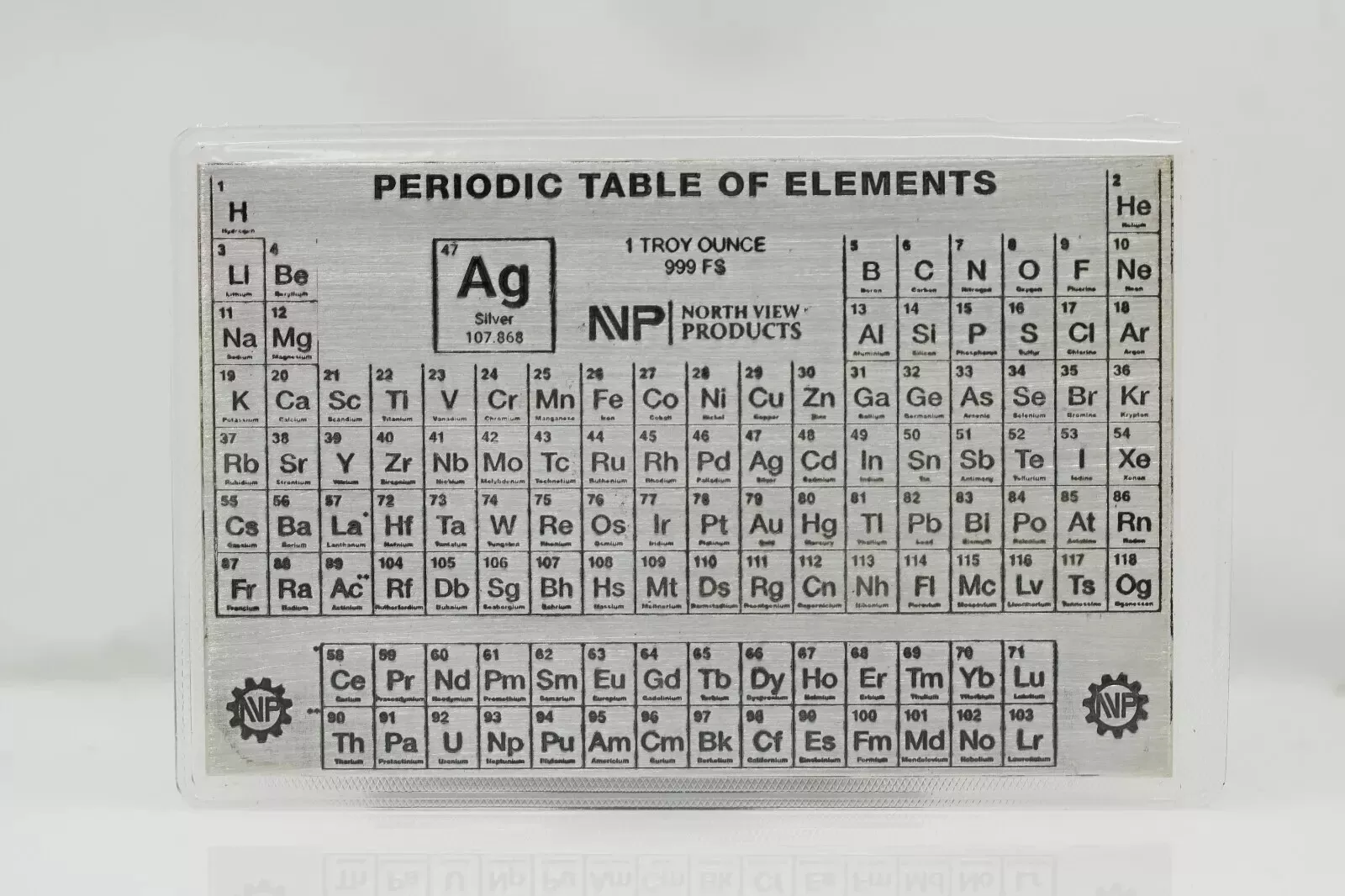 Picture of North View Products (NVP) Periodic Table of Elements Antique Finish 1 oz Silver Card