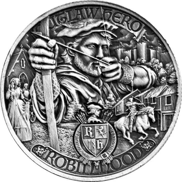 Picture of 2021 Mason Mint Outlaw Hero Robin Hood 1 oz Antique Silver Round