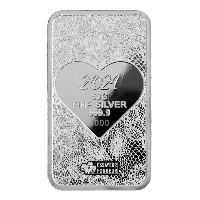 Picture of 2024 Pamp Love is Precious Heart Holographic 50 Gram Silver Bar - In Assay