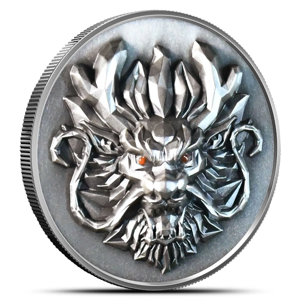 Picture of 2024 Year of the Dragon 3D Ultra High Relief 1 oz Antique Silver Coin