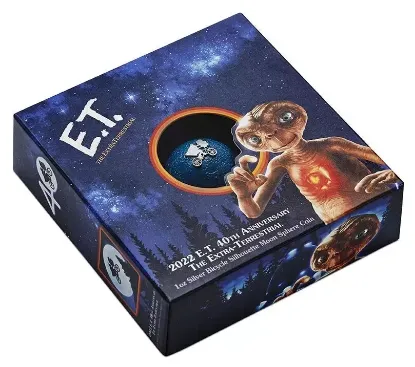 Picture of 2022 E.T. 40th Anniversary Moon Shaped 1 oz Colorized Silver Spherical Coin