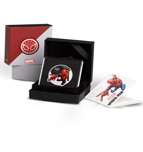 Picture of Pamp MMTC Marvel Spider-Man 1 oz Colorized Silver Coin - In Capsule & Box w/ Coa