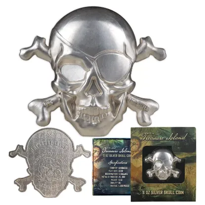 Picture of 2022 Treasure Island Pirate Skull & Cross Bones 5 oz Silver Coin - In Capsule