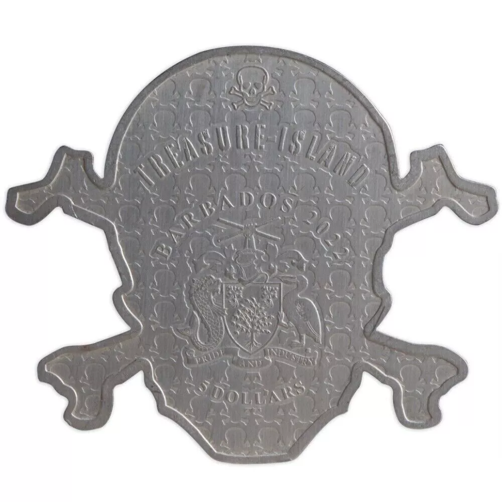 Picture of 2022 Treasure Island Pirate Skull & Cross Bones 5 oz Silver Coin - In Capsule