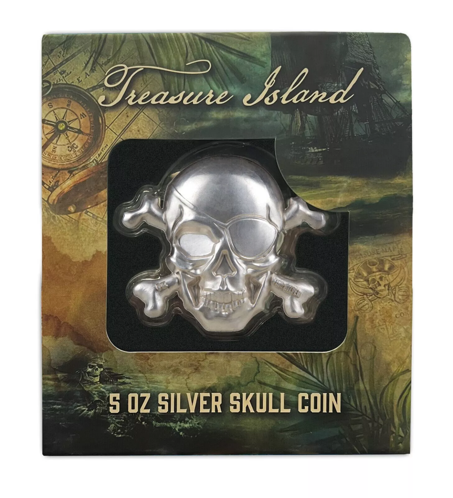 Picture of 2022 Treasure Island Pirate Skull & Cross Bones 5 oz Silver Coin - In Capsule