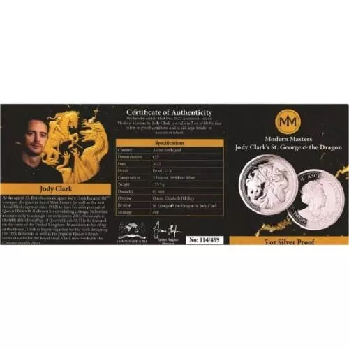 Picture of 2022 Commonwealth Mint Modern Masters: St. George & The Dragon Proof 5 oz Silver