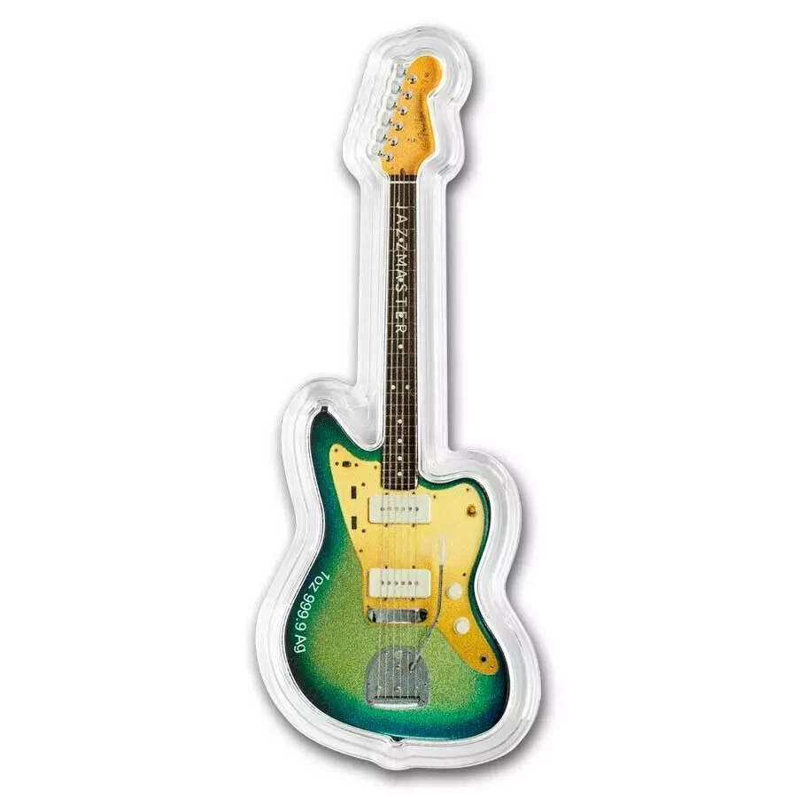 Picture of 2024 Pamp Suisse Fender Jazzmaster Guitar Shaped 1 oz Reverse Proof Silver Coin