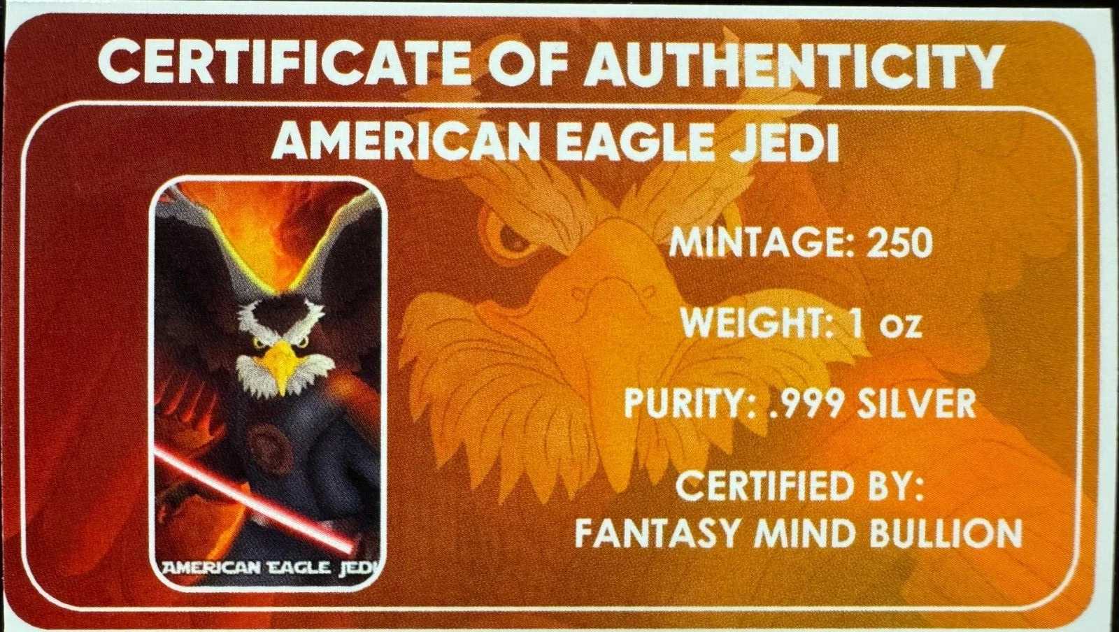 Picture of 2024 Fantasy Mind Bullion American Eagle Jedi 1 oz Colorized Silver Bar - In Cap