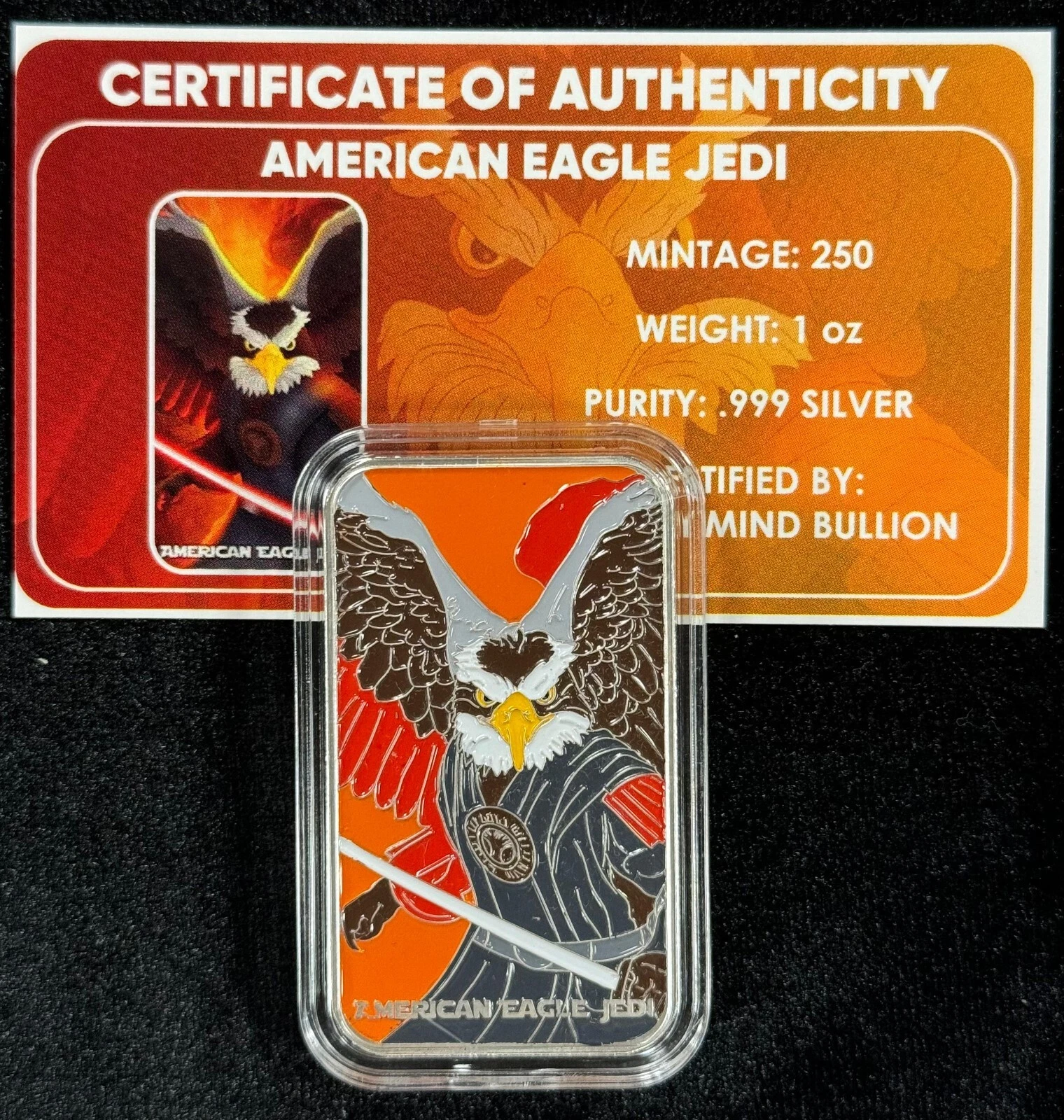 Picture of 2024 Fantasy Mind Bullion American Eagle Jedi 1 oz Colorized Silver Bar - In Cap