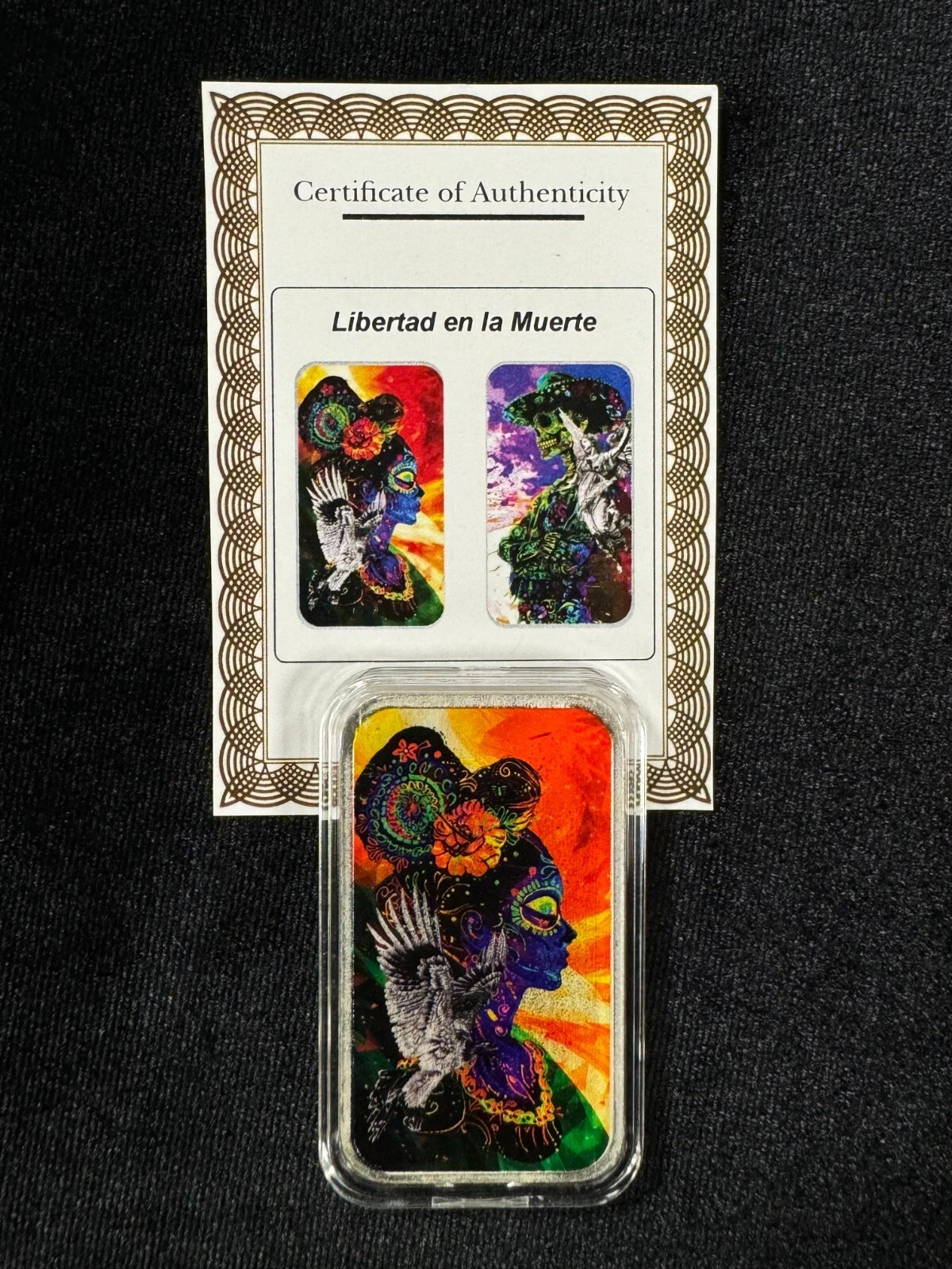 Picture of 2024 Libertad En La Muerte 1 oz Colorized Silver Bar - In Capsule w/ Coa