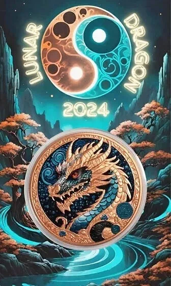 Picture of 2024 Lunar Year of the Dragon 33 Gram Colorized Copper Round - Sealed