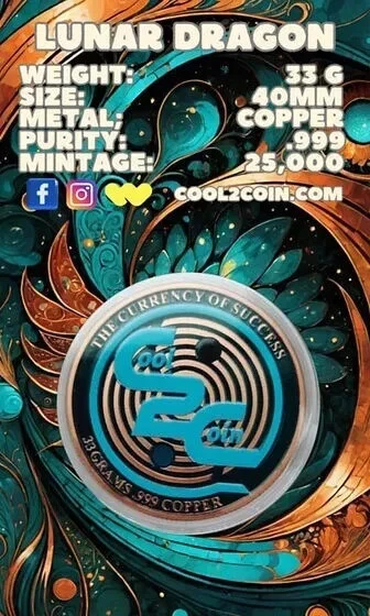 Picture of 2024 Lunar Year of the Dragon 33 Gram Colorized Copper Round - Sealed