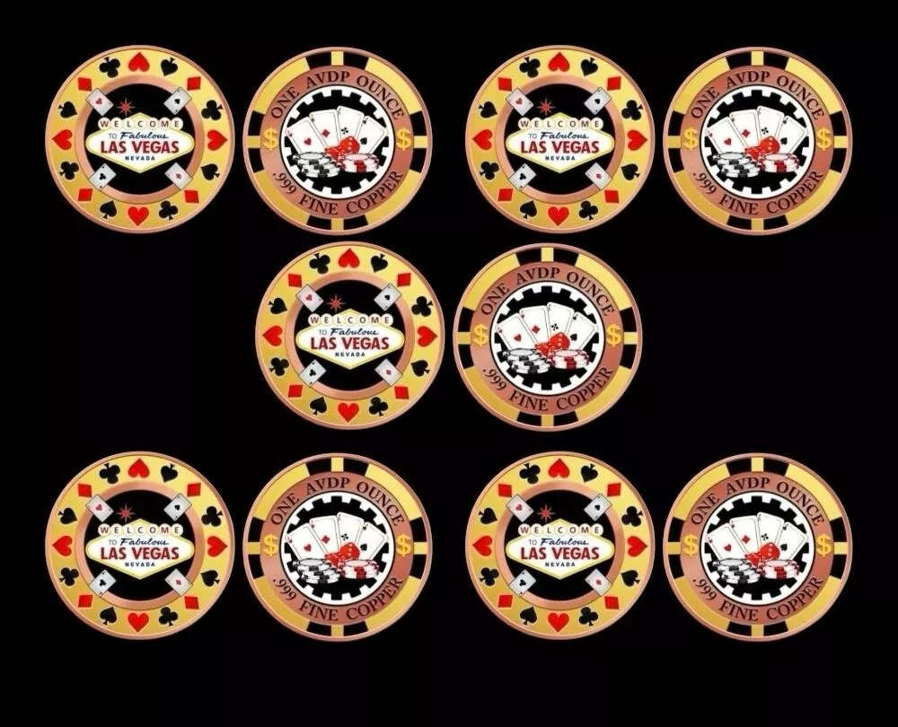 Picture of (Lot of 10) Las Vegas Poker Chip Card Holder 1 oz Colorized Copper Round
