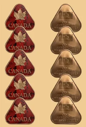 Picture of (Lot of 10) Canadian Maple Leaf Triangular 1 oz Colorized Copper Round