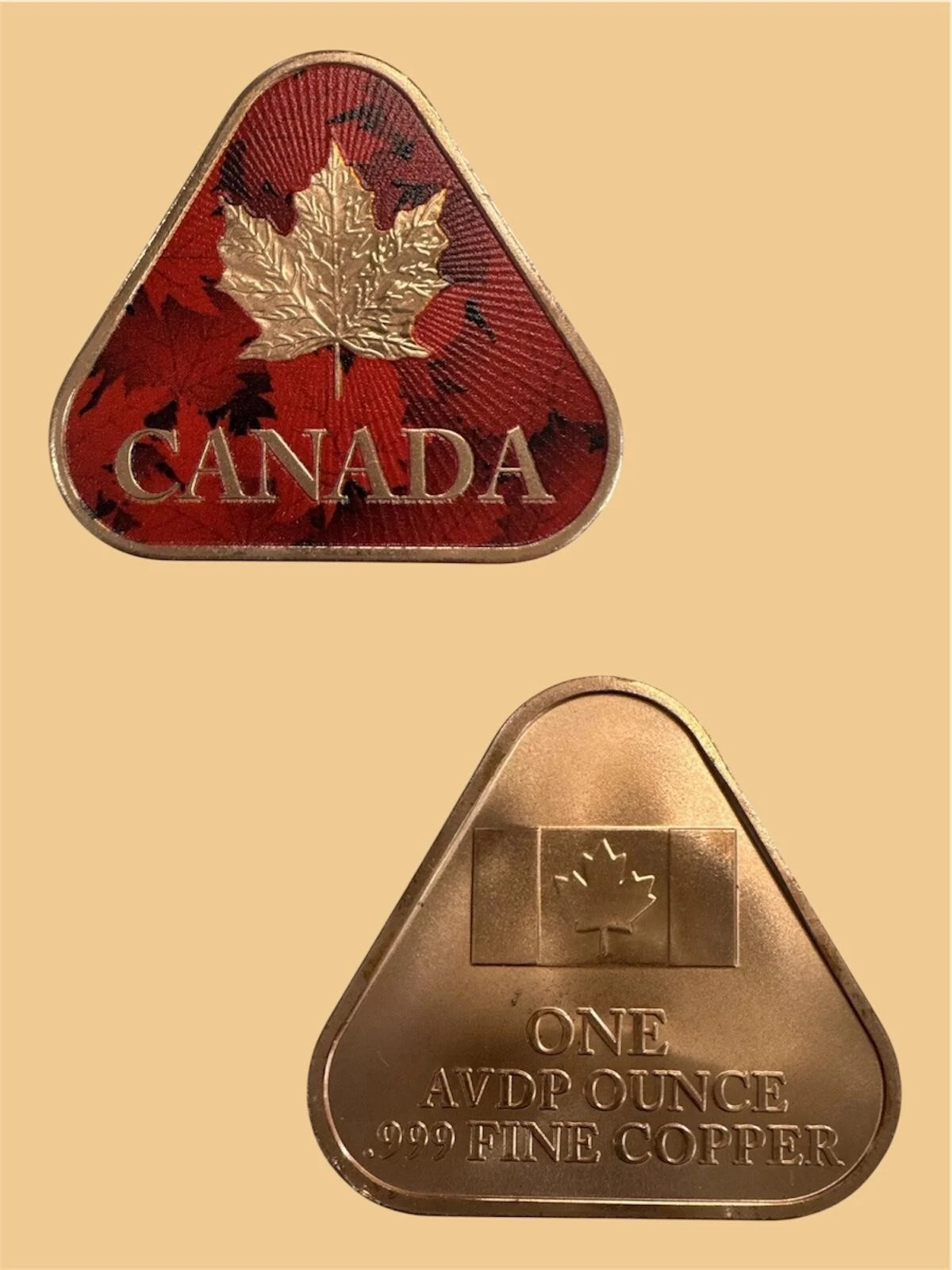 Picture of (Lot of 10) Canadian Maple Leaf Triangular 1 oz Colorized Copper Round