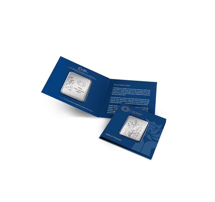 Picture of Pamp MMTC Banyan Tree of Life 100 Gram Silver Bar - In Card