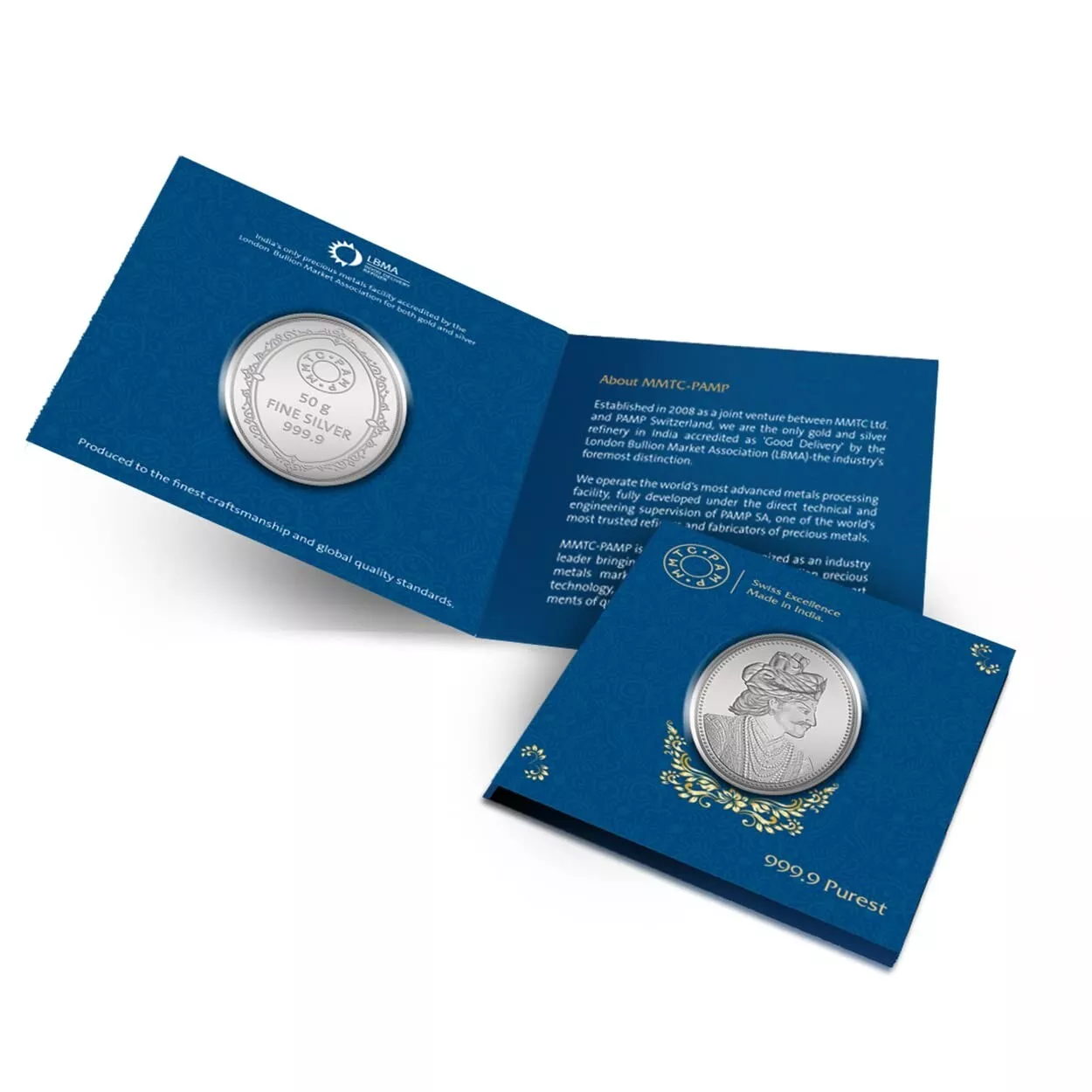 Picture of Pamp MMTC King Oval Shaped 50 Gram Silver Coin - In Card