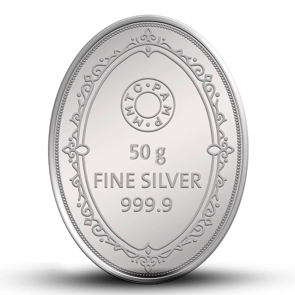 Picture of Pamp MMTC Prince Oval Shaped 50 Gram Silver Coin - In Card