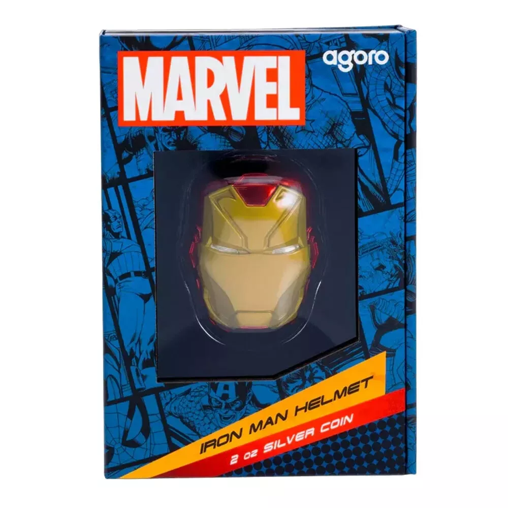 Picture of 2024 Agoro Marvel Avengers 2D Iron-Man Helmet 2 oz Colorized Silver Coin