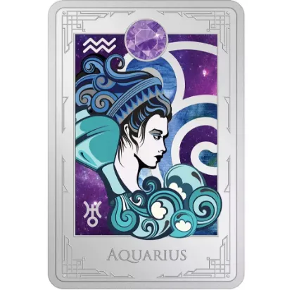 Picture of 2025 Agoro Star Signs of the Zodiac - Aquarius 2 oz Colorized Proof Silver Coin