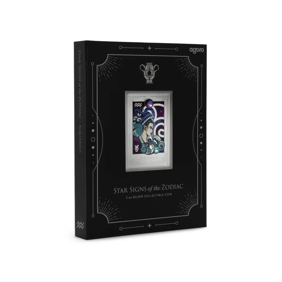 Picture of 2025 Agoro Star Signs of the Zodiac - Aquarius 2 oz Colorized Proof Silver Coin