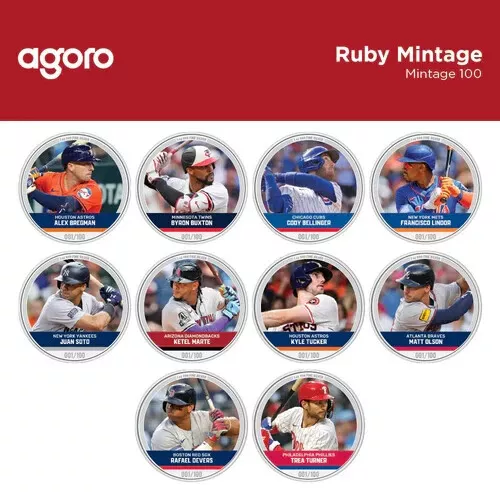 Picture of 2024 Agoro Major League Baseball (MLB) Trading Coins: 2 x 1 oz Silver Bar - New