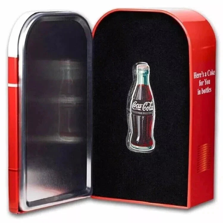 Picture of Coca-Cola Bottle Shaped 1 oz Colorized Silver Bar - In Tin w/ Coa