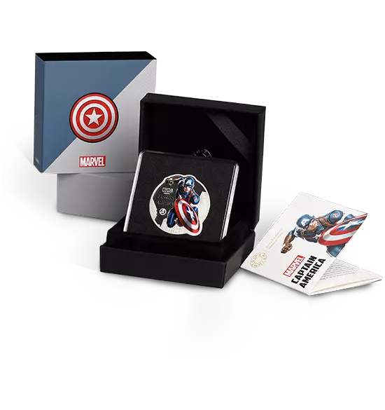 Picture of Pamp MMTC Marvel Captain America 1 oz Colorized Silver Coin (Capsule, Box, COA)