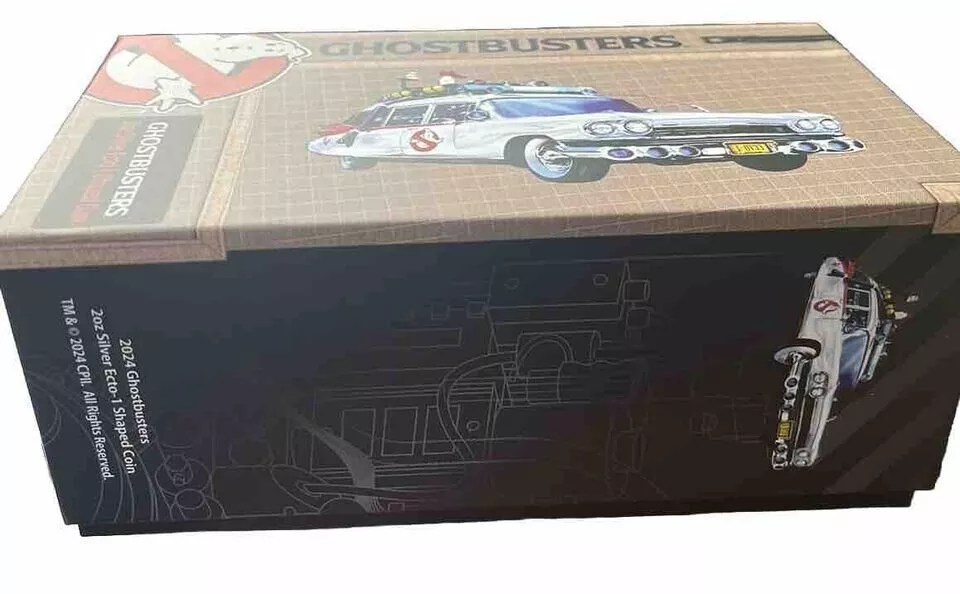 Picture of 2024 Niue Ghostbusters Ecto-1 Car Shaped 2 oz Silver Coin - Interactive Case