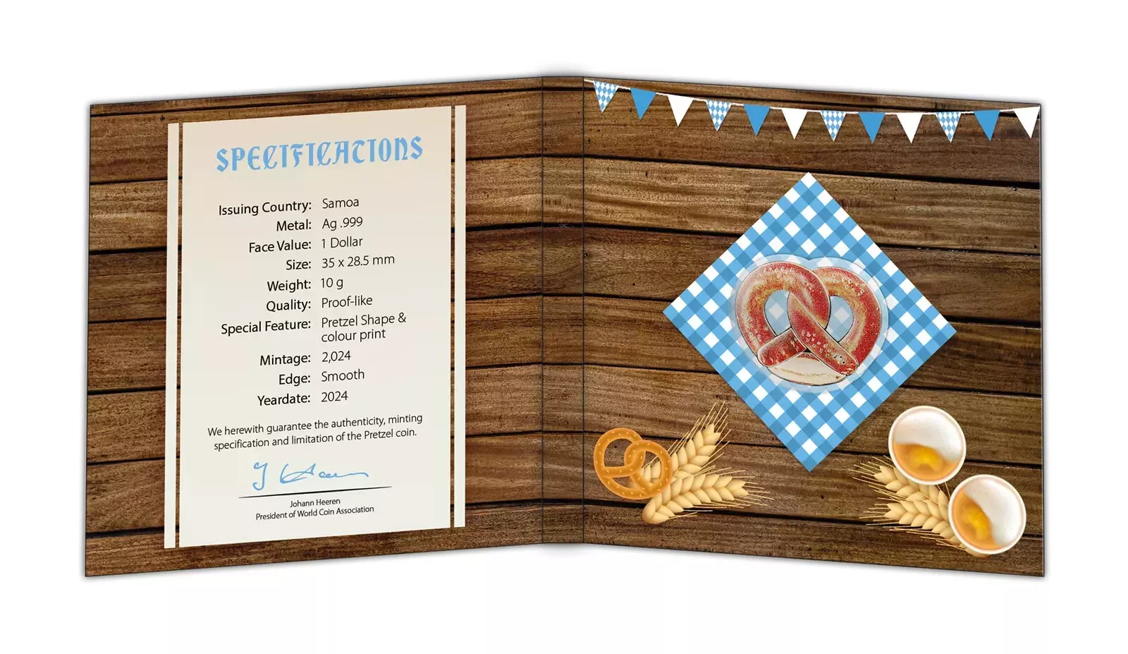 Picture of 2024 Oktoberfest German Pretzel 10 Gram Colorized Proof-like Silver Coin