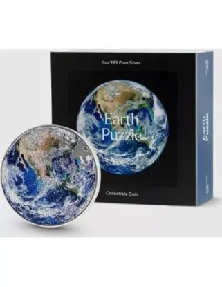 Picture of 2022 Earth Puzzle High Relief 1 oz Colorized Antique Silver & 4.5 oz Copper Coin