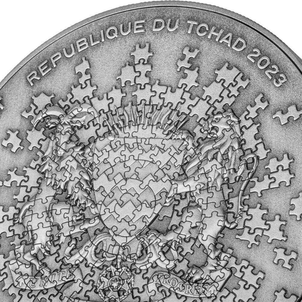 Picture of 2023 Moon Puzzle High Relief 1 oz Colorized Antique Silver & 4.5 oz Copper Coin