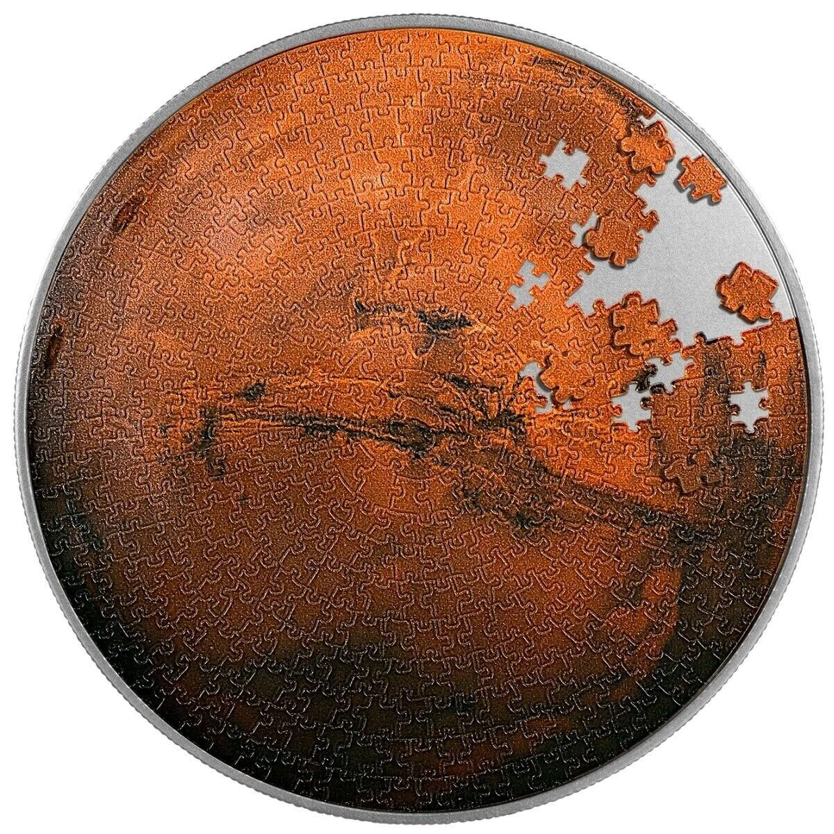 Picture of 2023 Mars Puzzle High Relief 1 oz Colorized Antique Silver & 4.5 oz Copper Coin