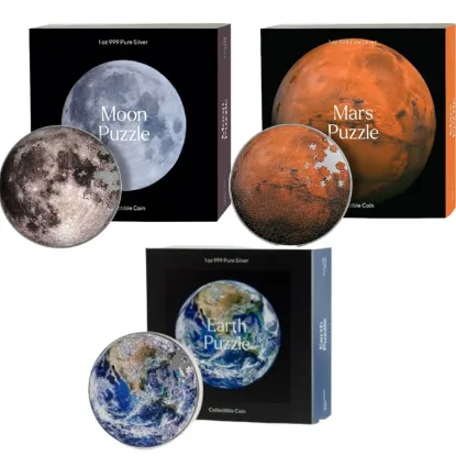 Picture of (Set of 3) 1x Earth, Moon, Mars Puzzle 1 oz Silver & 4.5 oz Copper Coin