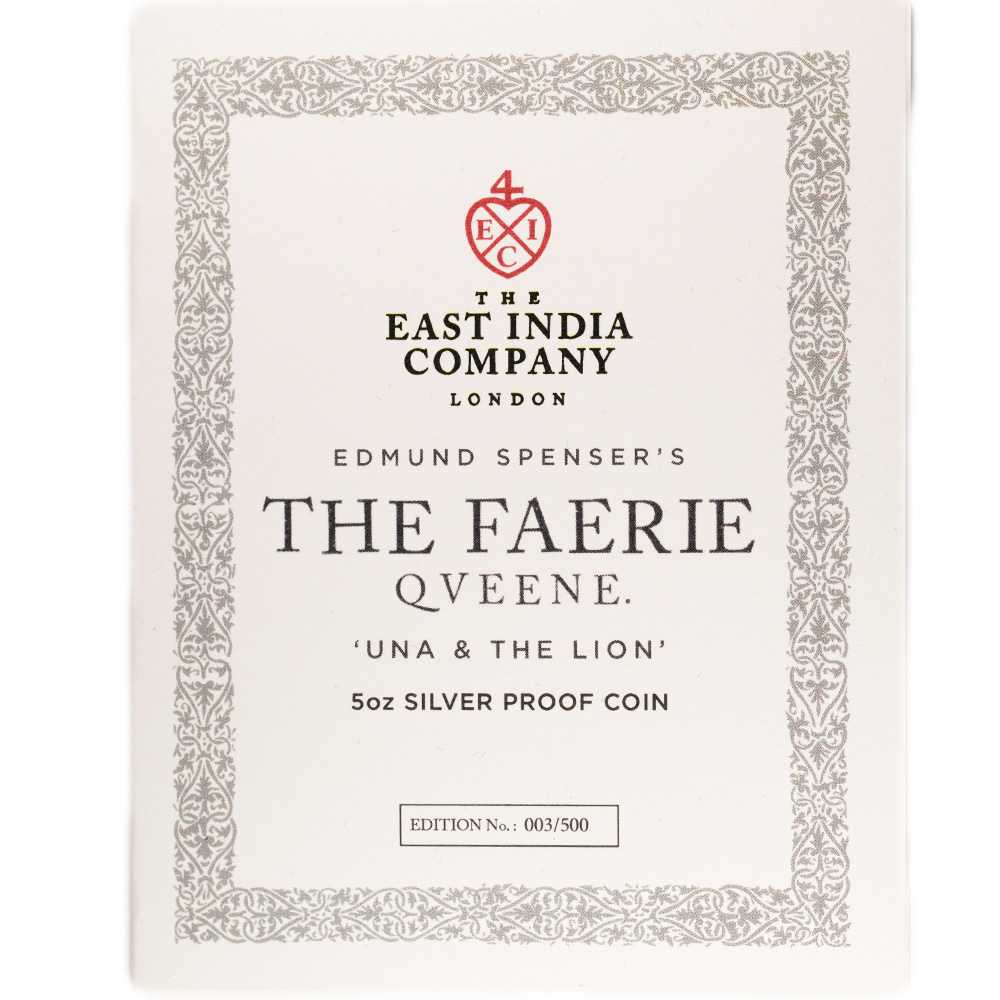 Picture of 2023 East India Company Una & The Lion 5 oz Proof Silver Coin - In Box w/ Coa