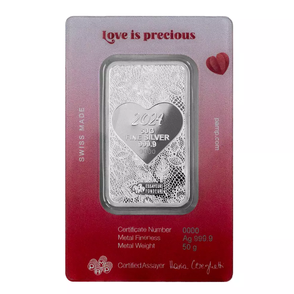 Picture of 2024 Pamp Love is Precious Heart Holographic 50 Gram Silver Bar - In Assay - x