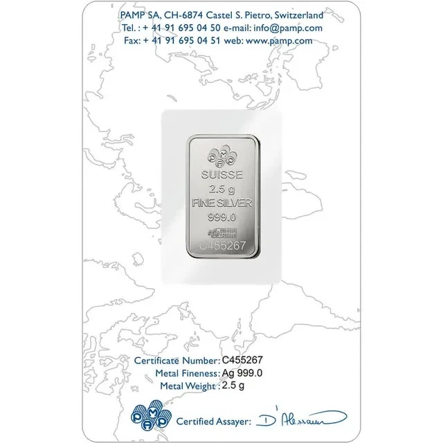 Picture of Pamp Suisse Lady Fortuna 2.5 Gram Silver Bar - In Assay Card