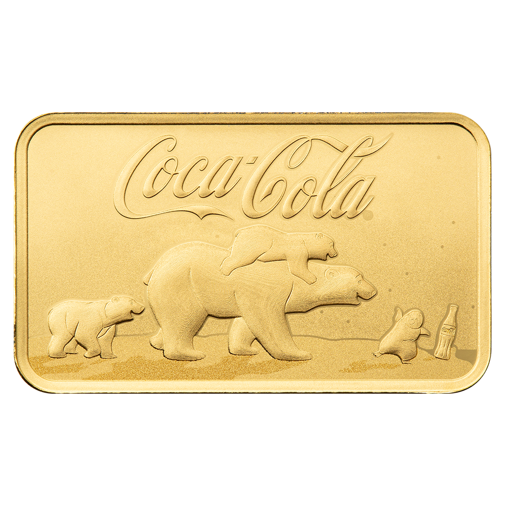 Picture of 2026 Pamp Coca Cola Polar Bear & Friends 5 Gram Gold Bar - In Assay w/Sleeve