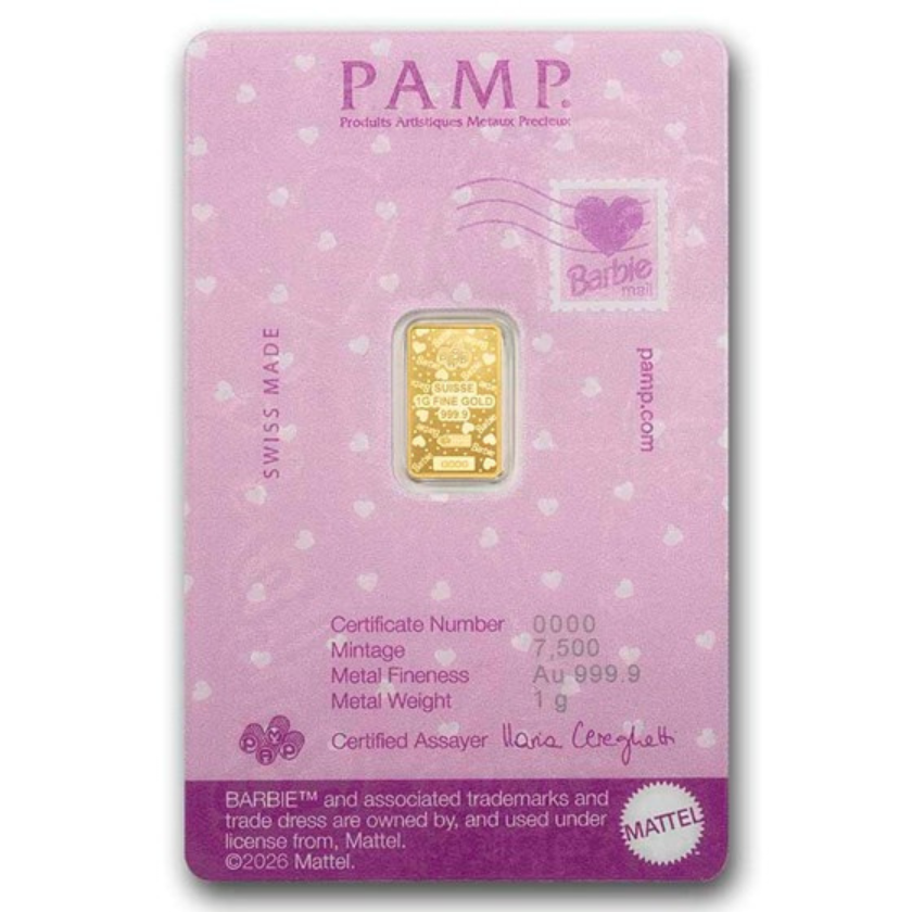 Picture of Pamp Suisse Barbie Valentine's Day 1 Gram Gold Bar - In Assay