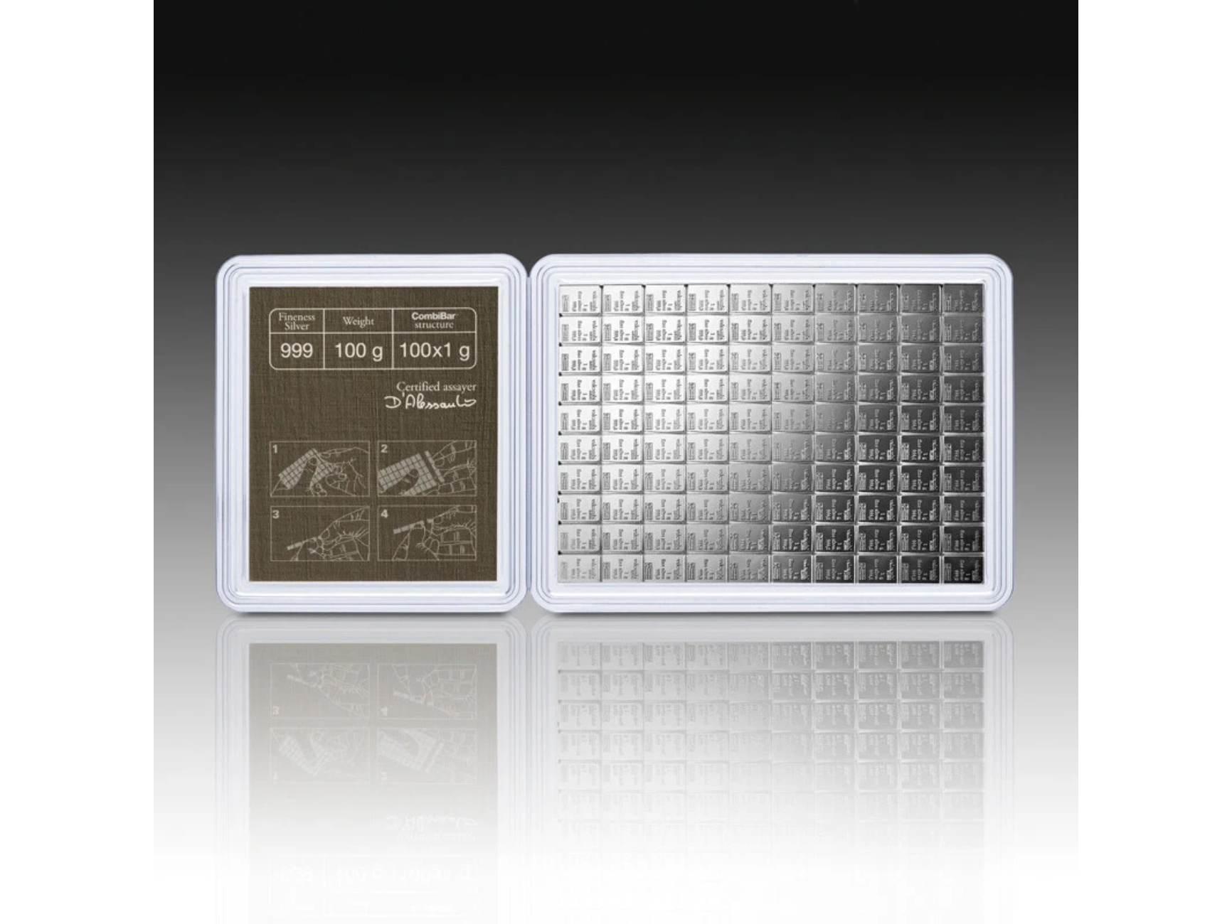 Picture of (Lot of 2) Valcambi 100 x 1 Gram Silver Bar CombiBar (100 Grams) - In Assay Card