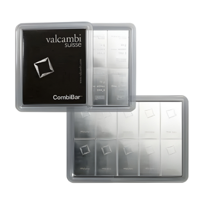 Picture of Valcambi 10 x 10 Gram Silver Bar CombiBar (100 Gram Total) - In Assay Card