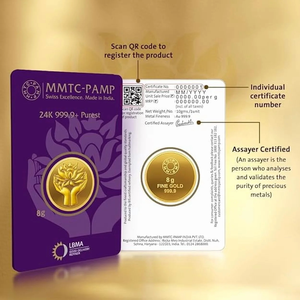 Picture of Pamp MMTC Lotus 8 Gram Gold Round - Large Card Assay