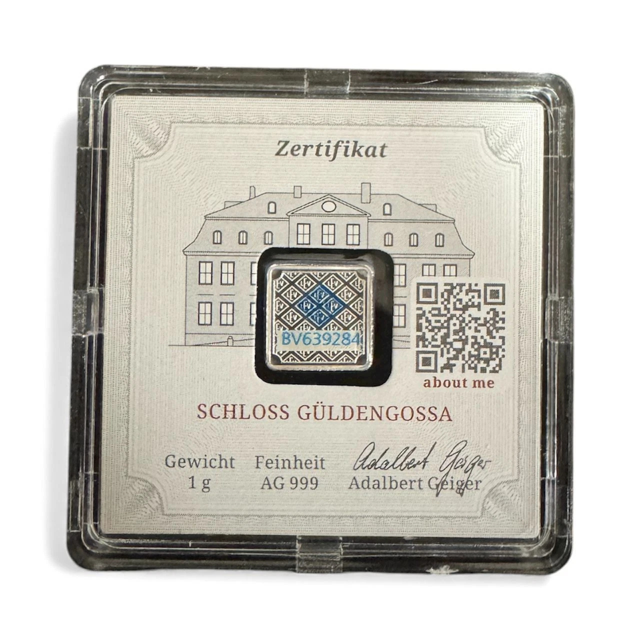 Picture of Geiger Edelmetalle Original 1 Gram Silver Square Naturally Toned -  In Capsule