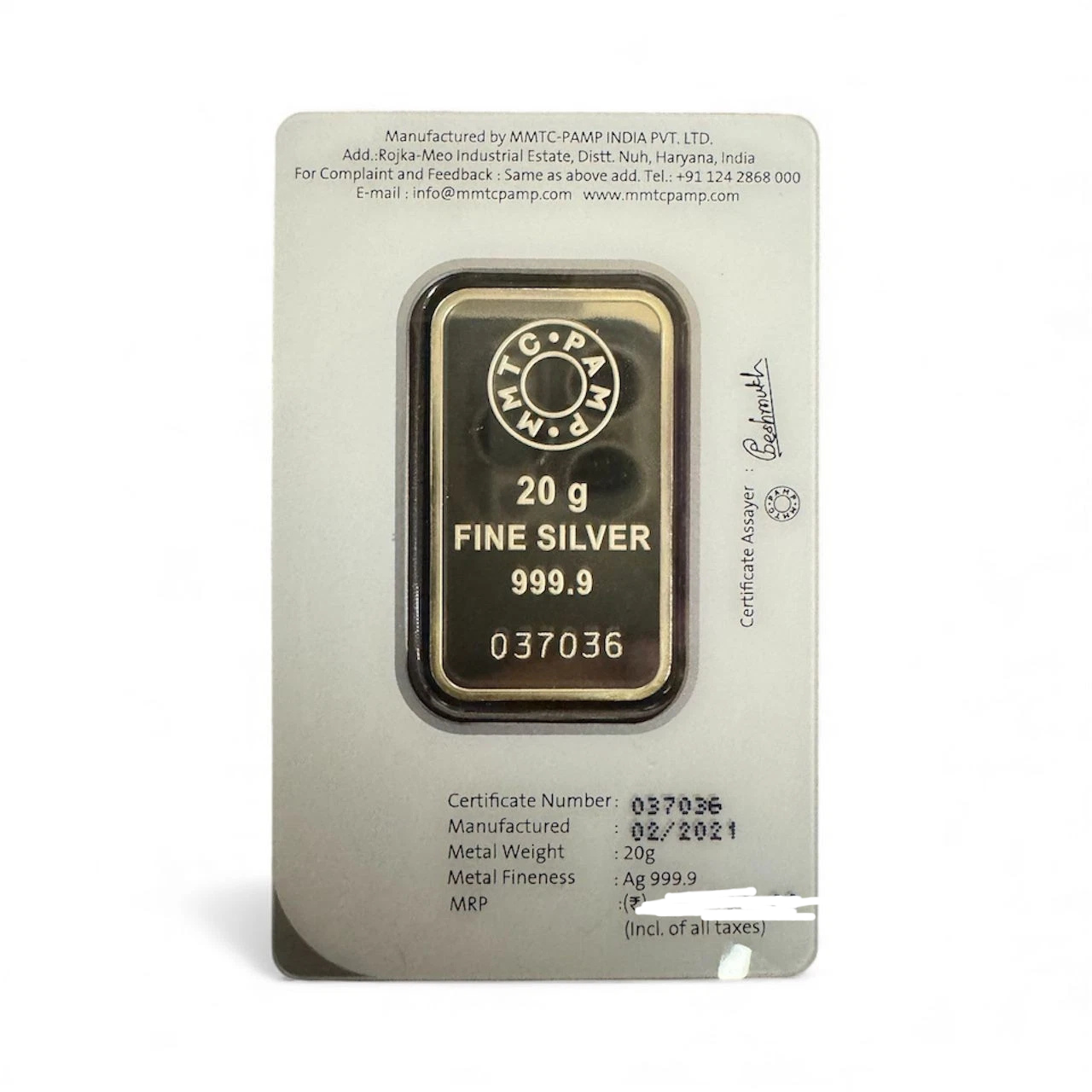 Picture of Pamp Mmtc Lotus 20 Gram Silver Bar In Assay - Naturally Toned