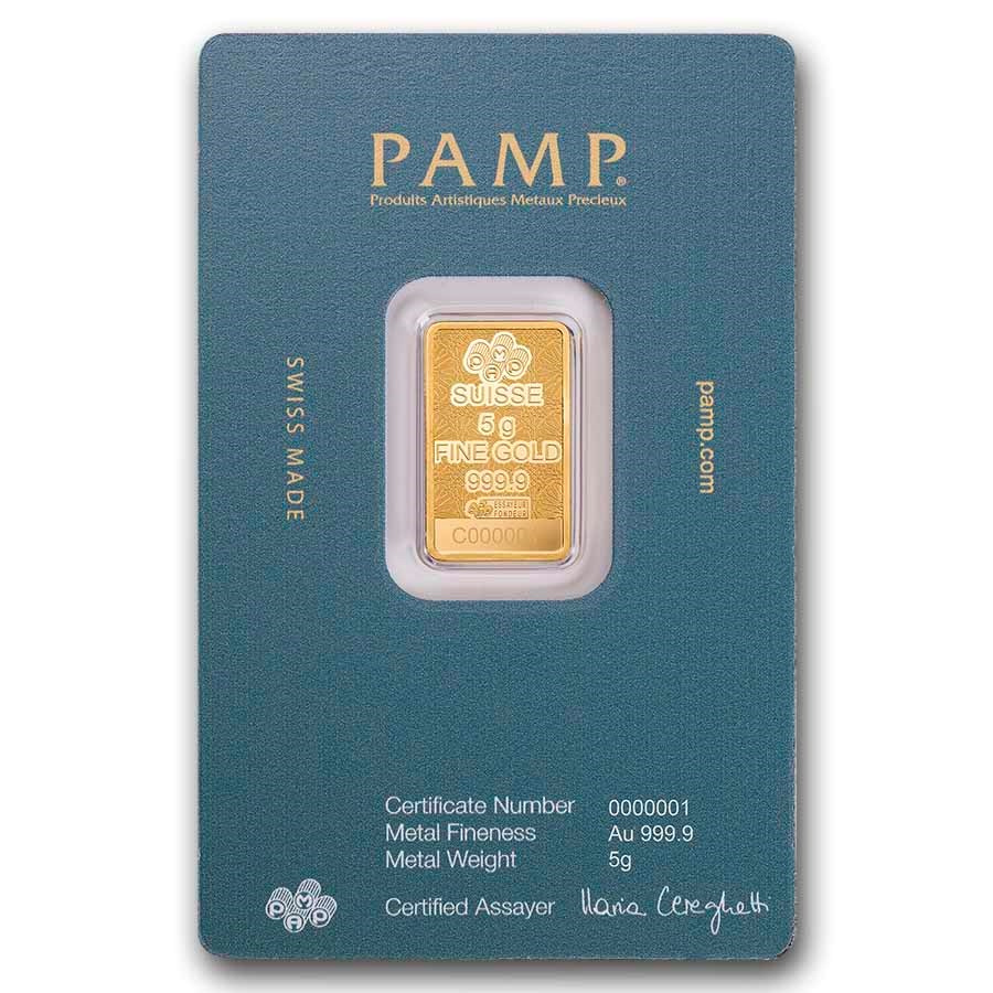 Picture of Pamp Suisse Arabian Falcon 5 Gram Gold Bar - w/ Assay & Frame