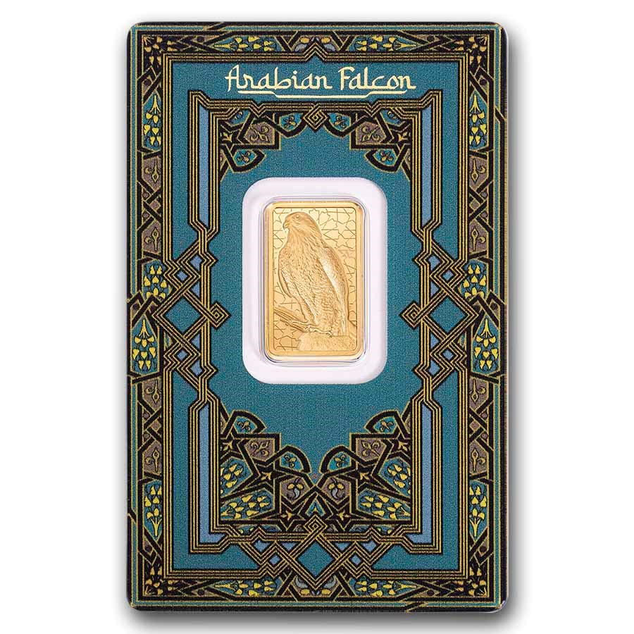 Picture of Pamp Suisse Arabian Falcon 5 Gram Gold Bar - w/ Assay & Frame