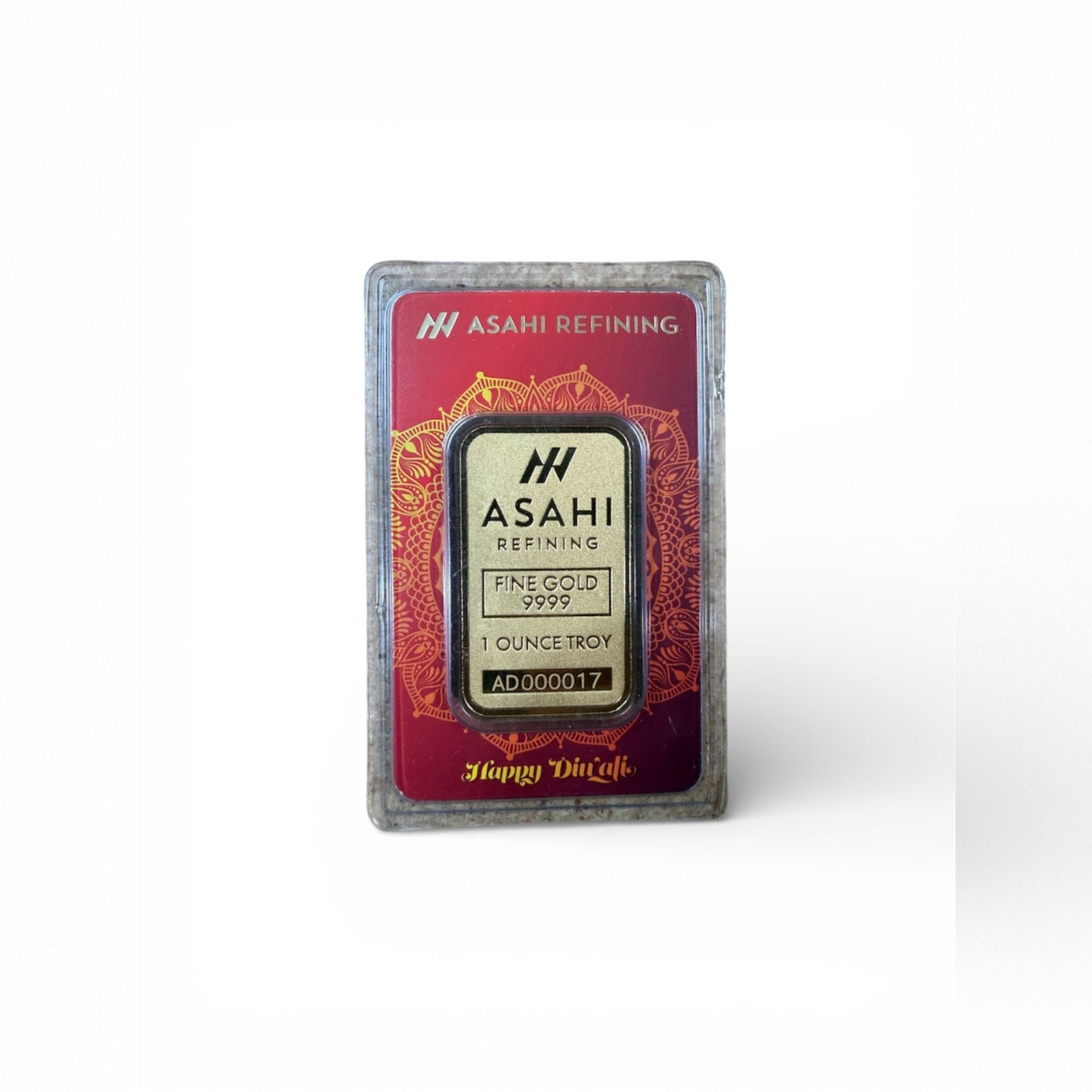 Picture of Asahi Refining Diwali Lakshmi 1 oz Gold Bar in Assay – LOW Serial #AD000017