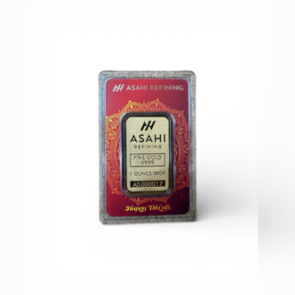 Picture of Asahi Refining Diwali Lakshmi 1 oz Gold Bar in Assay – LOW Serial #AD000017