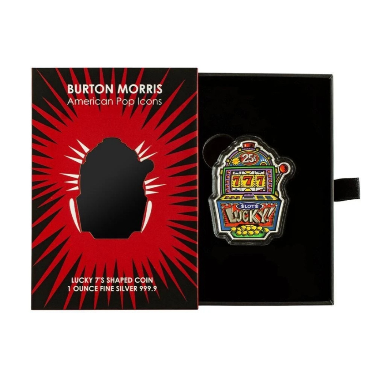 Picture of 2024 Pamp Burton Morris Lucky 7's Slot Machine 1 oz Silver Coin – Serial #0001