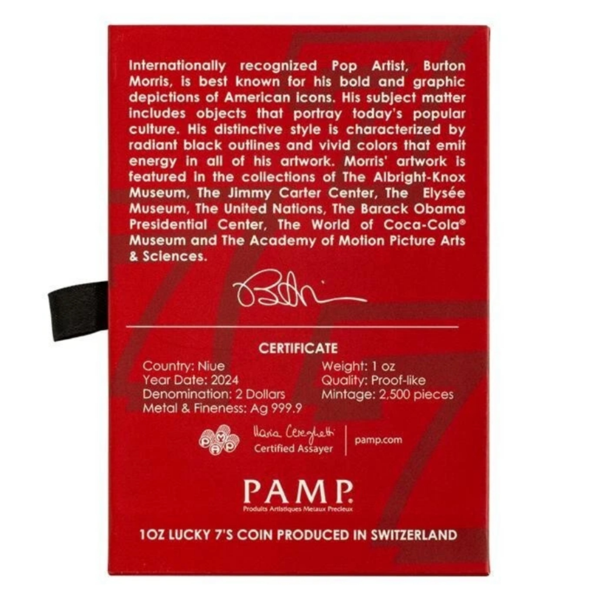 Picture of 2024 Pamp Burton Morris Lucky 7's Slot Machine 1 oz Silver Coin – Serial #0001